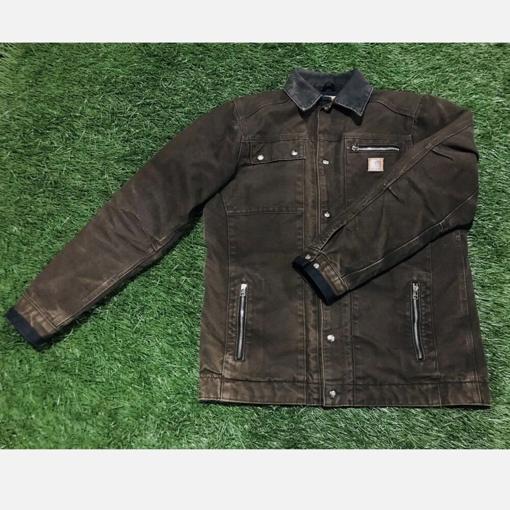 RARE Carhartt Vintage Leather Patch Jacket - Brown Men's S - Picture 7 of 10